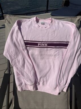 PINK Victoria's Secret Pastel Pink Crewneck Sweatshirt with Maroon Stripe size m